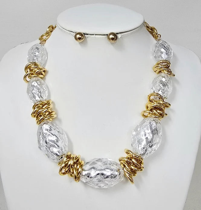Large Faceted Textured Beaded Statement Necklace