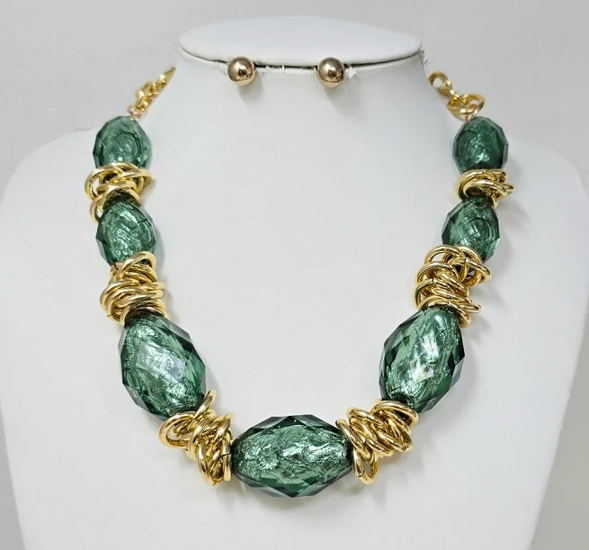 Large Faceted Textured Beaded Statement Necklace