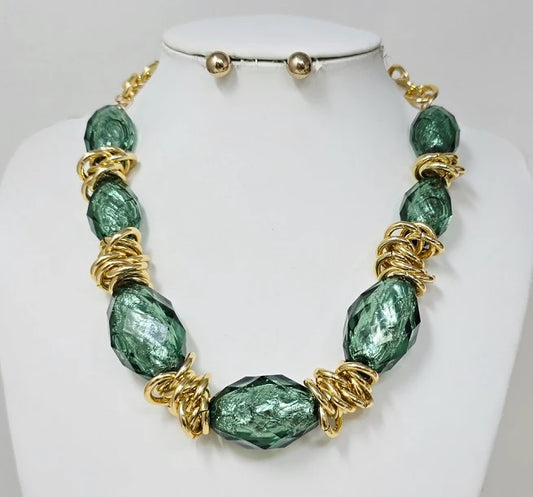 Large Faceted Textured Beaded Statement Necklace