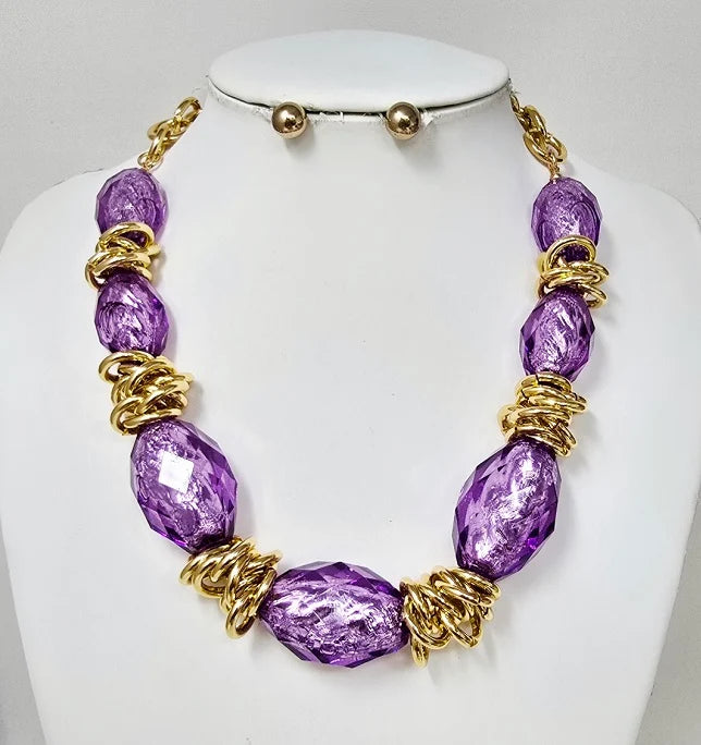 Large Faceted Textured Beaded Statement Necklace