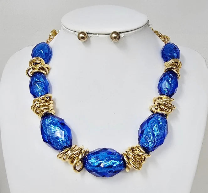 Large Faceted Textured Beaded Statement Necklace