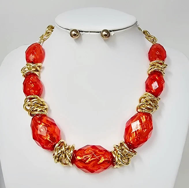 Large Faceted Textured Beaded Statement Necklace
