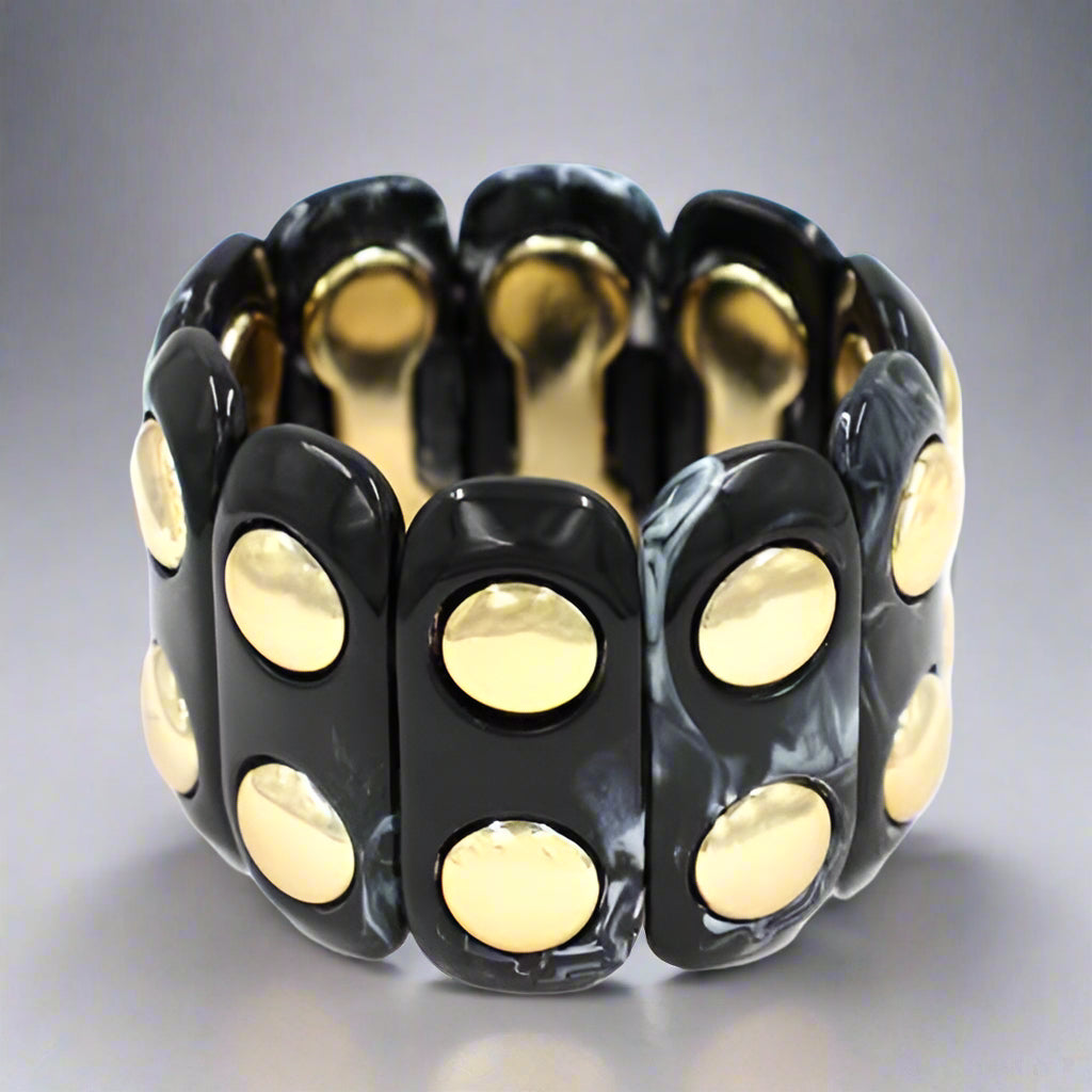 BLACK STRETCH BRACELET WITH GOLD