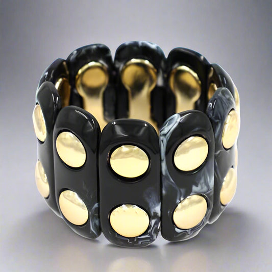 BLACK STRETCH BRACELET WITH GOLD