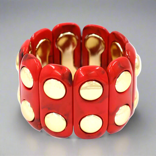 RED STRETCH BRACELET WITH GOLD