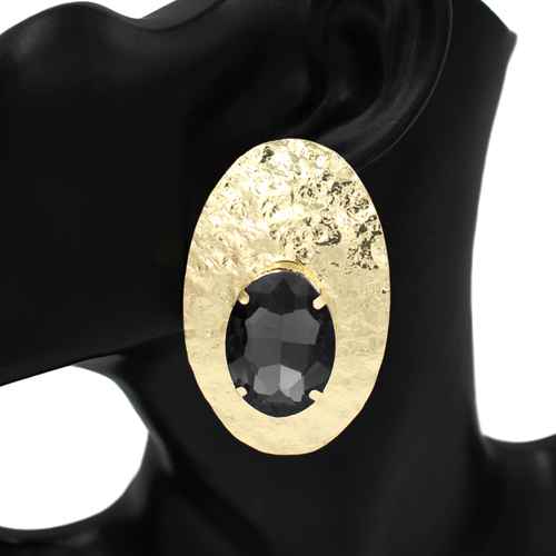 Gold Jet Black Denim Earrings