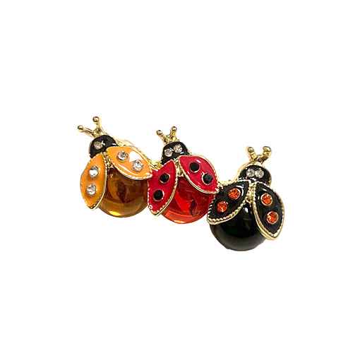 Triple Ladybug Brooch, Multi