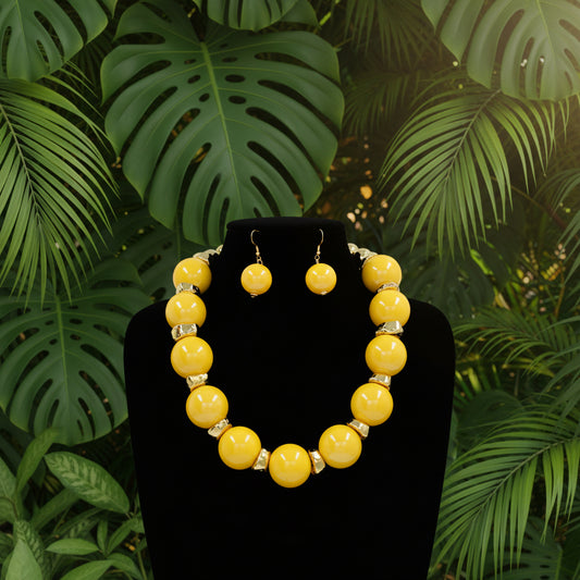 YELLOW BEADED NECKLACE SET