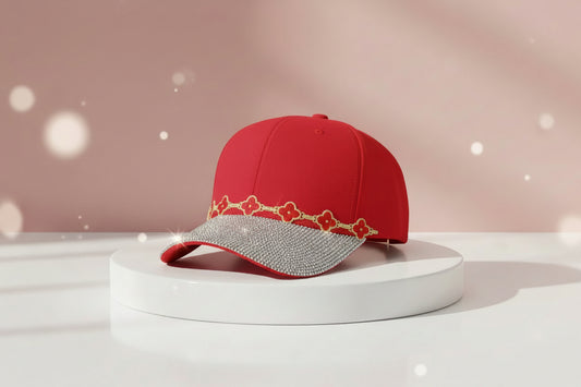 Red Rhinestone Clover Cap