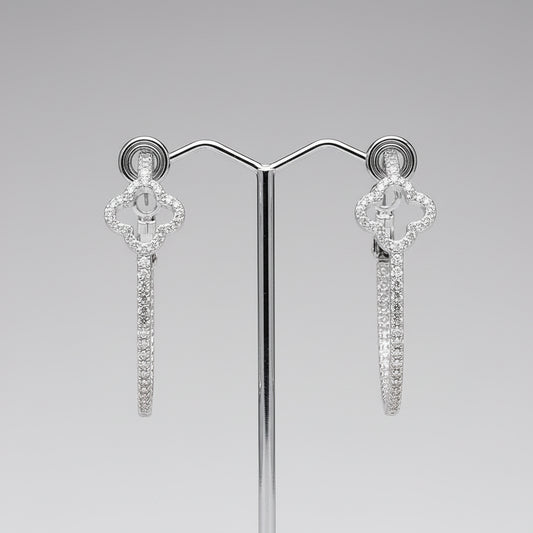 SPARKLING CUBIC ZIRCONIA STONE HOOP EARRINGS, SILVER