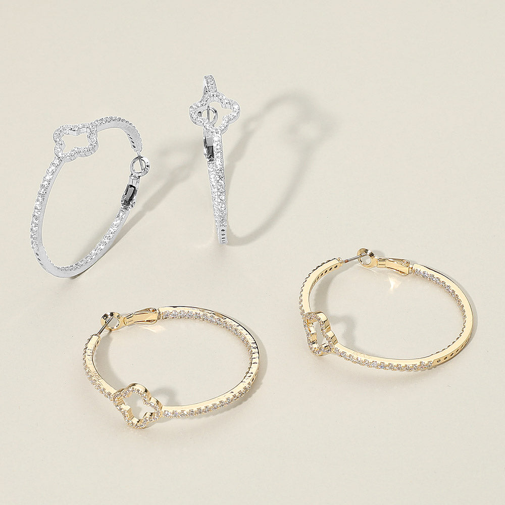 SPARKLING CUBIC ZIRCONIA STONES HOOP EARRING, GOLD