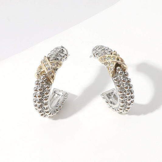 14K Gold Plated X Cubic Zirconia Stone Hoops