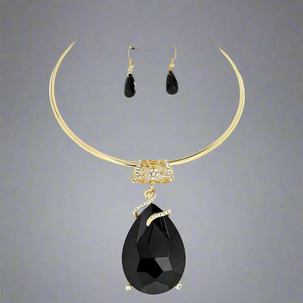 GOLD CHOKER NECKLACE, BLACK