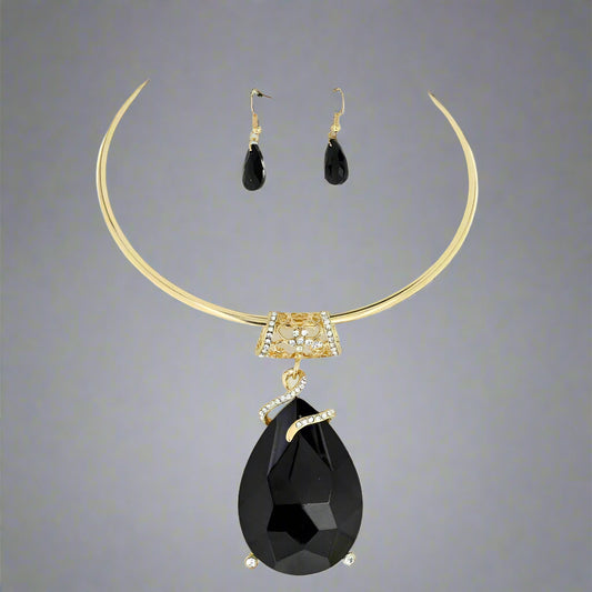 GOLD CHOKER NECKLACE, BLACK
