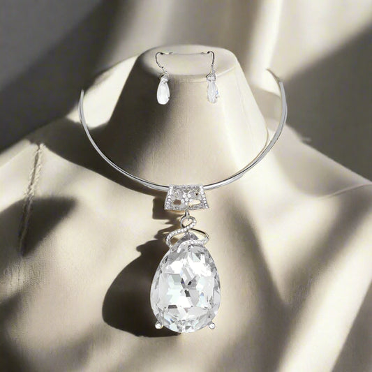 SILVER CHOKER NECKLACE, CLEAR