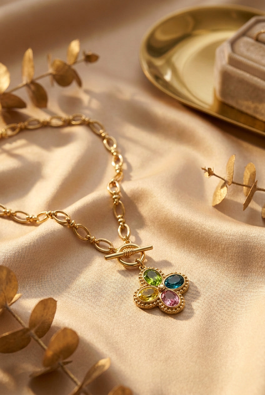 Sparkline Multi Rhinestone Gold Tone Necklace