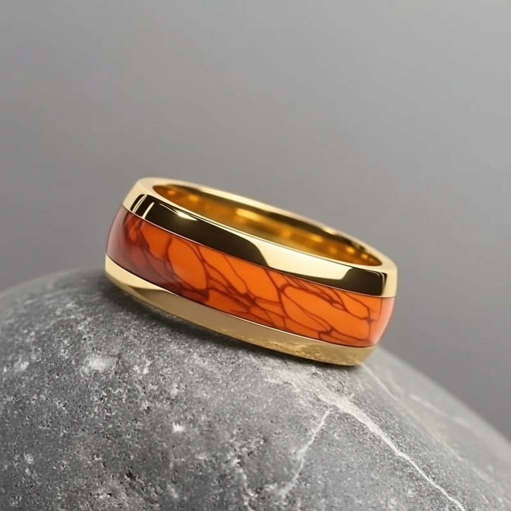 Stainless Steel Stone Ring Band, Orange