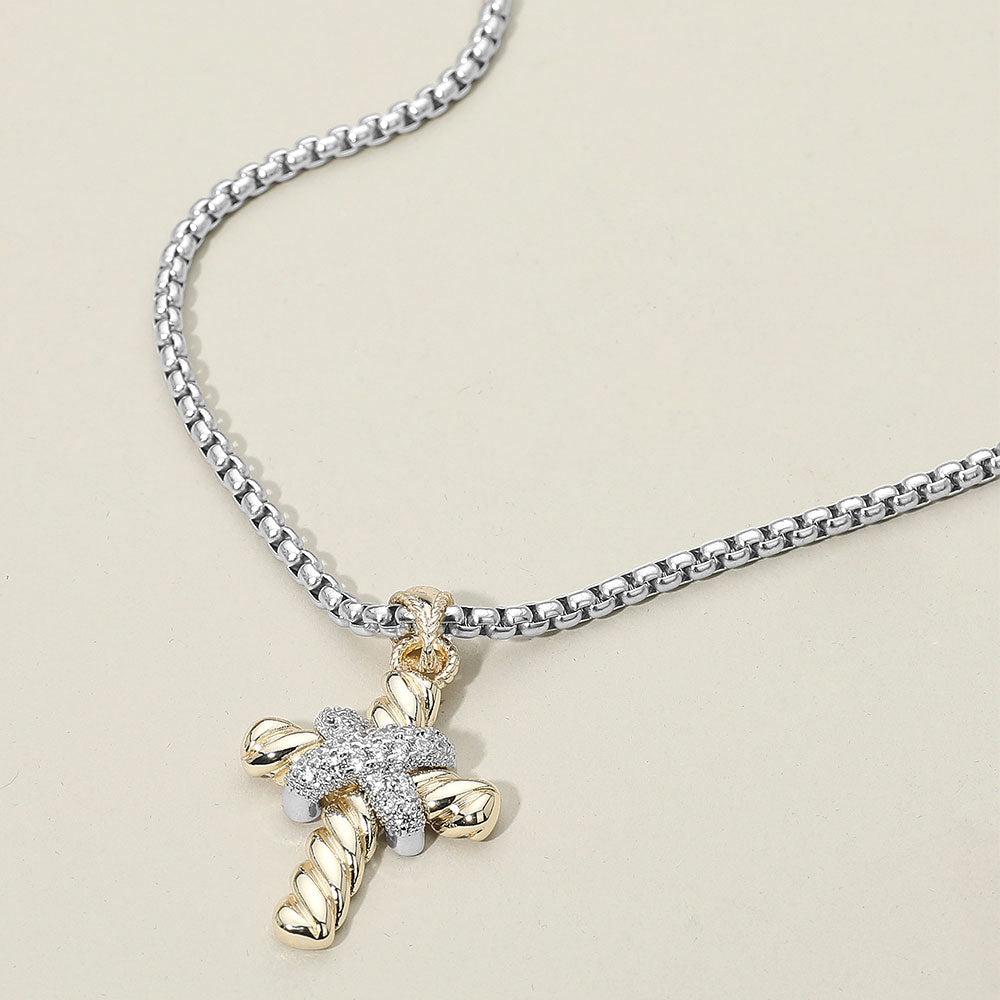 14K GOLD PLATED CUBIC ZIRCONIA CROSS NECKLACE