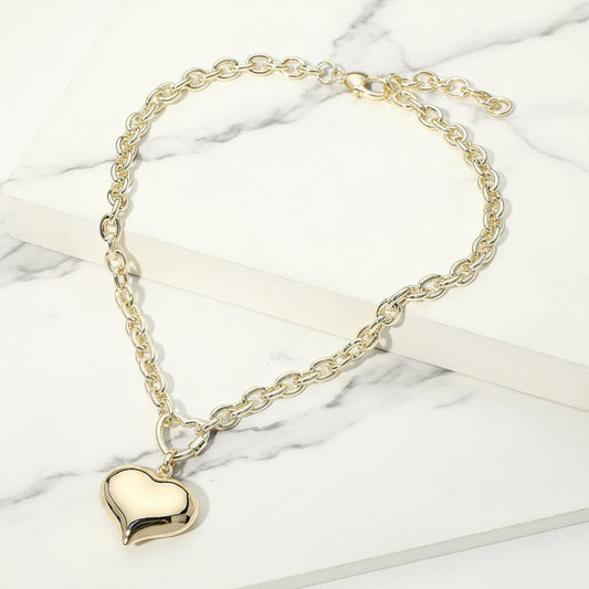 14K Gold Plated Chunky Heart Necklace