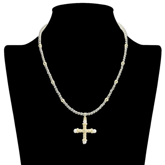 Pearl Cross Pendant Necklace