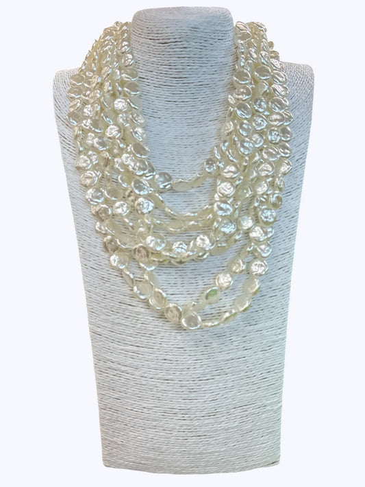 Rhodium White Pearl Bib Necklace