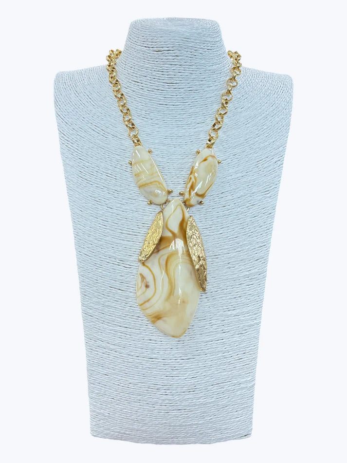 Geometric Stone Pendant Necklace, Caramel Swirl