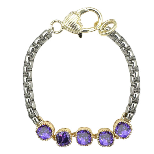 14K Gold Plated Bracelet Cubic Zirconia Stones, Purple