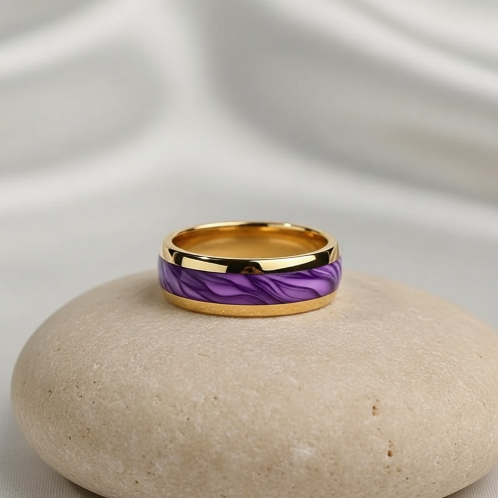 Stainless Steel Stone Ring Band, Purple