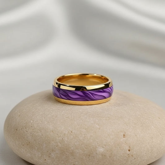 Stainless Steel Stone Ring Band, Purple