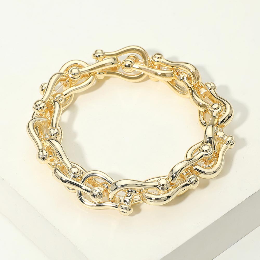 14K Gold Plated Bold Link Stretch Bracelet, Gold