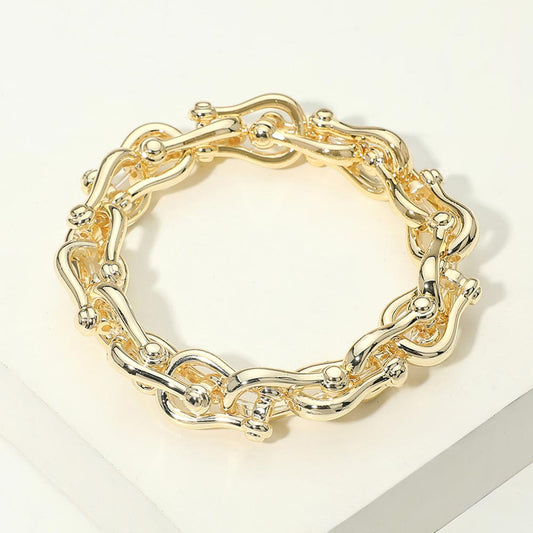 14K Gold Plated Bold Link Stretch Bracelet, Gold