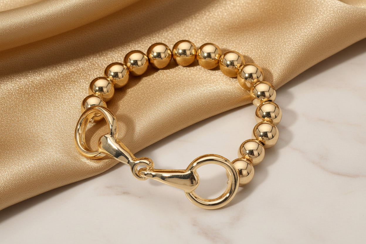 Beaded Link Stretch Bracelet, Gold
