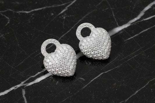 Cubic Zirconia Heart Stud Earrings