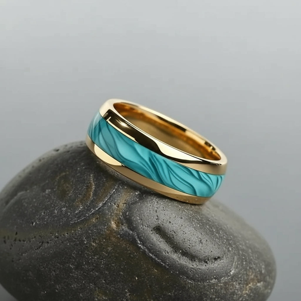 Stainless Steel Stone Ring Band, Teal