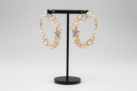 Star Accent Gold Cream Hoop Earrings, Gold