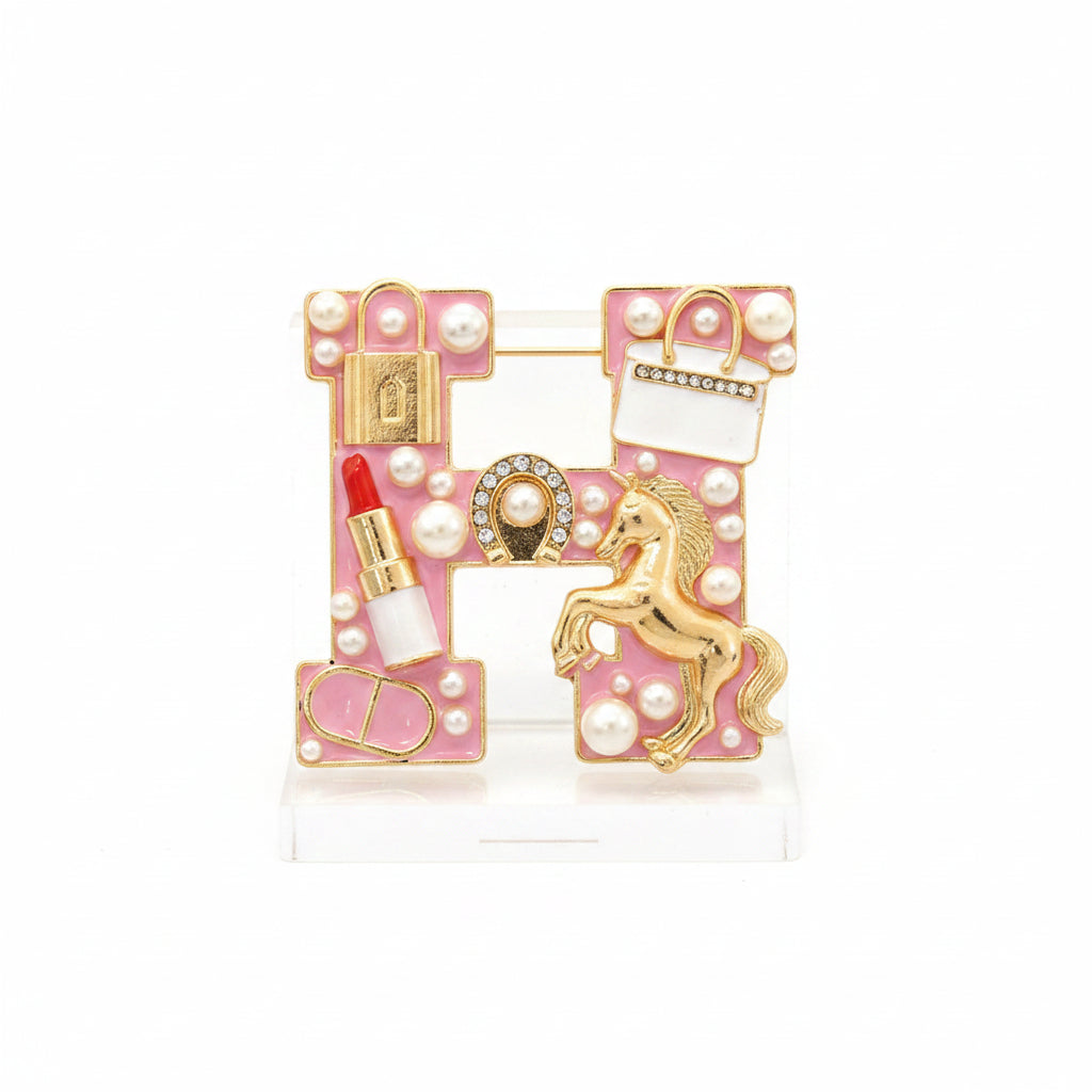 Pink H Brooch