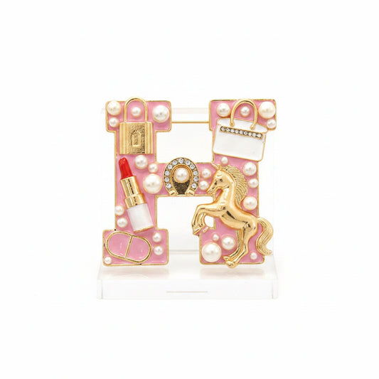 Pink H Brooch