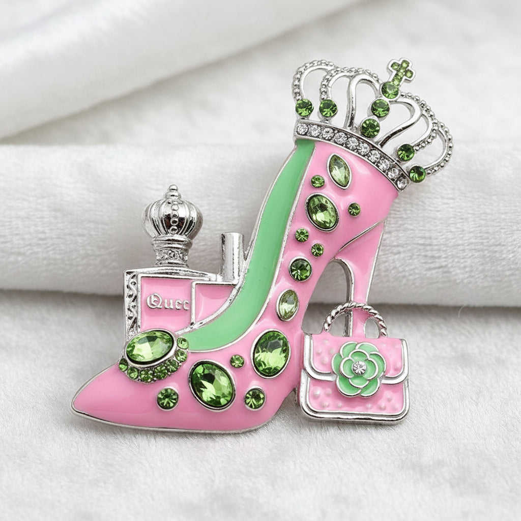 Fashion Heel Brooch, Pink/Green
