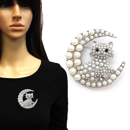 Moon Cat Brooch