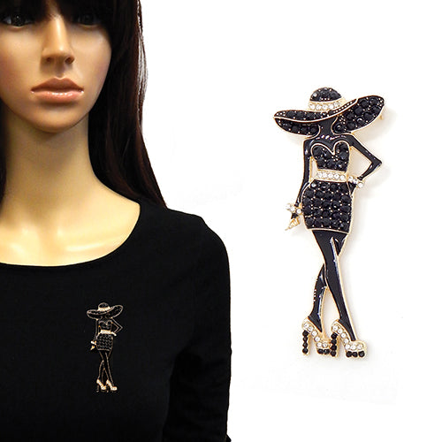 SOPHISTICATED WOMAN in HAT AND DRESS BROOCH
