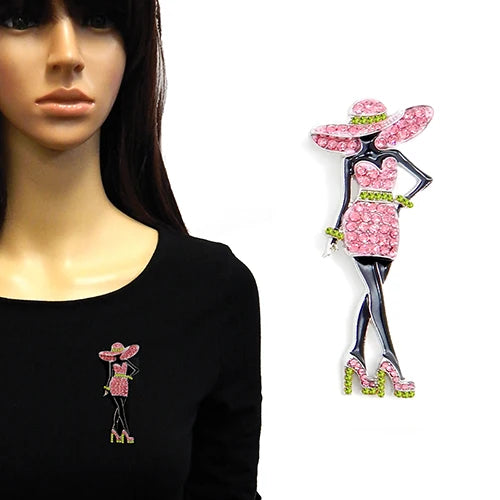 SOPHISTICATED WOMAN in HAT AND DRESS BROOCH
