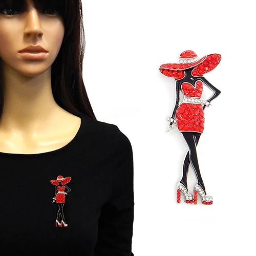 SOPHISTICATED WOMAN in HAT AND DRESS BROOCH