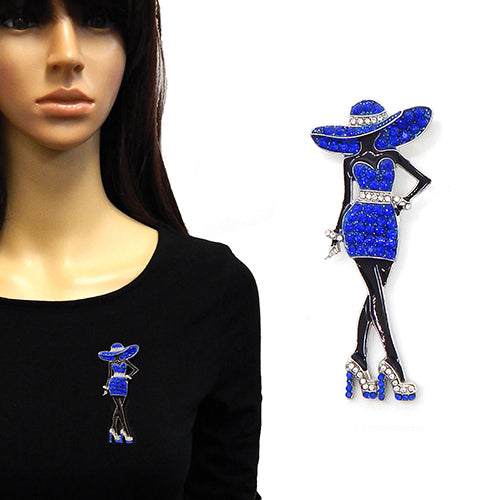 SOPHISTICATED WOMAN in HAT AND DRESS BROOCH