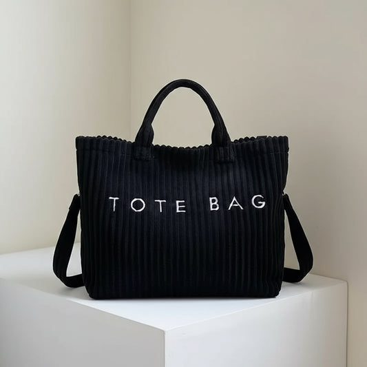 Black Corduroy Tote Bag