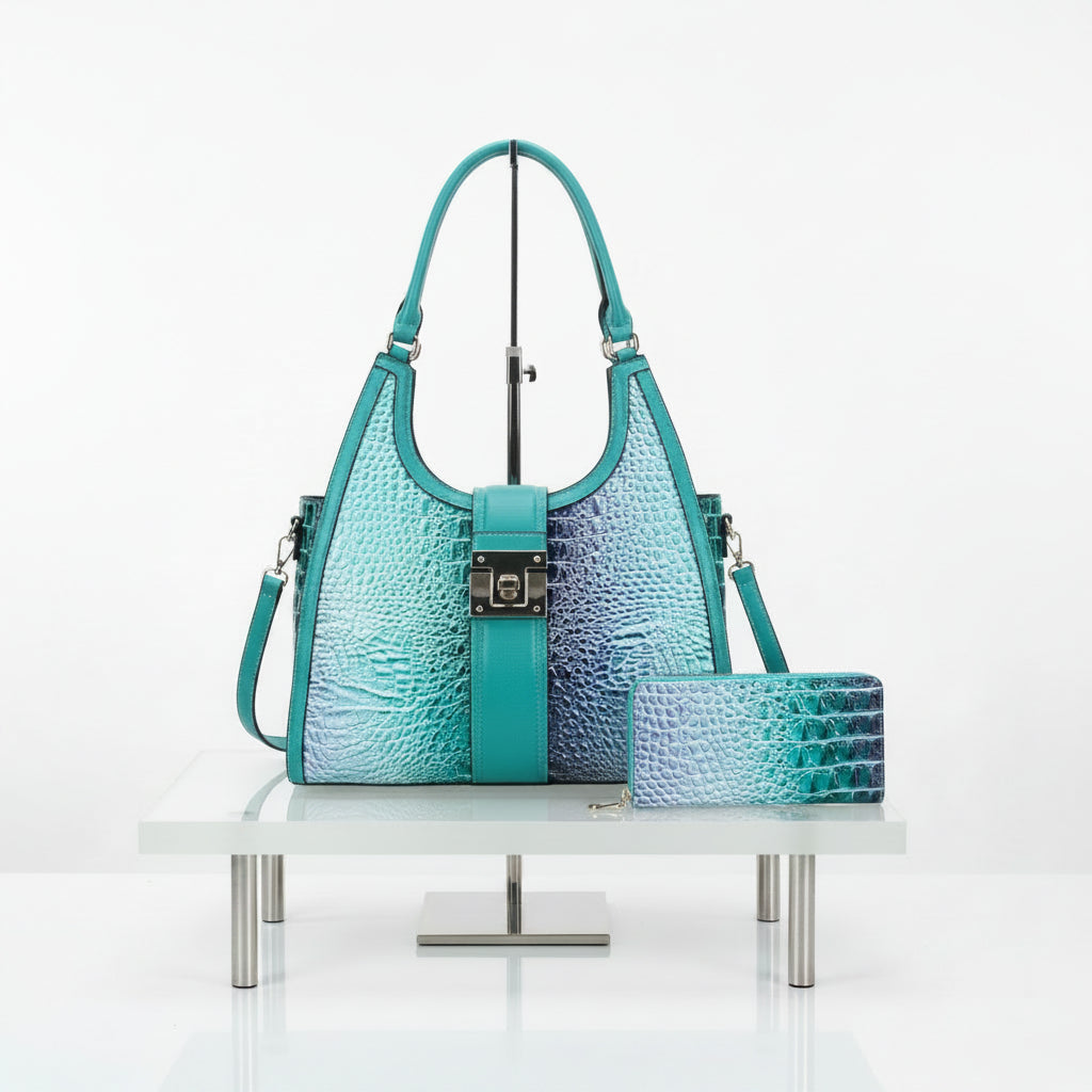 Croc Hobo Handbag, Turq