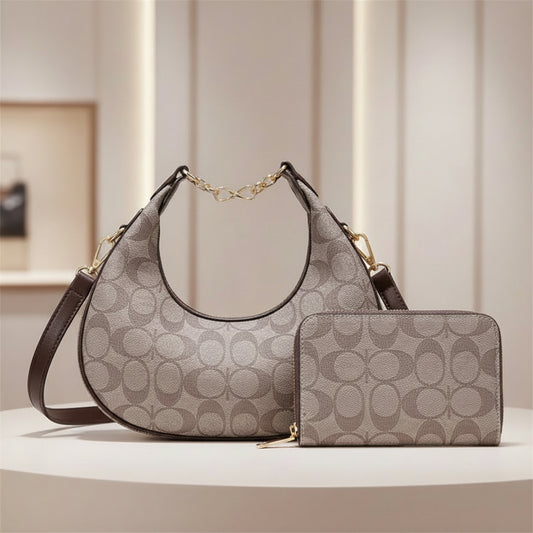 Faux Leather Handbag and Wallet Set, Coffee
