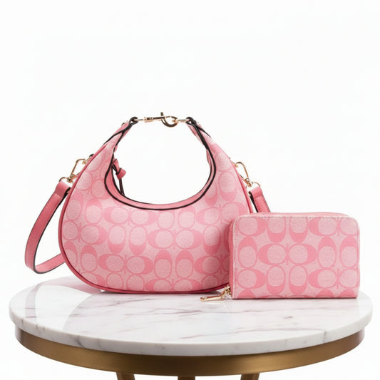 Faux Leather Handbag and Wallet Set, Rose