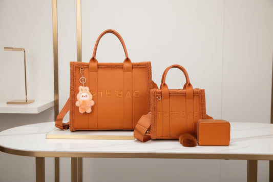 3-Piece Tote Bag Set, Brown