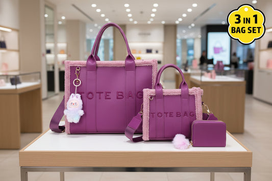 3-Piece Tote Bage Set, Purple