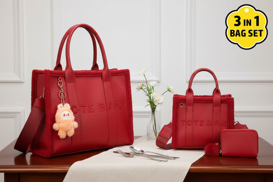 3-Piece Tote Bag Set, Wine